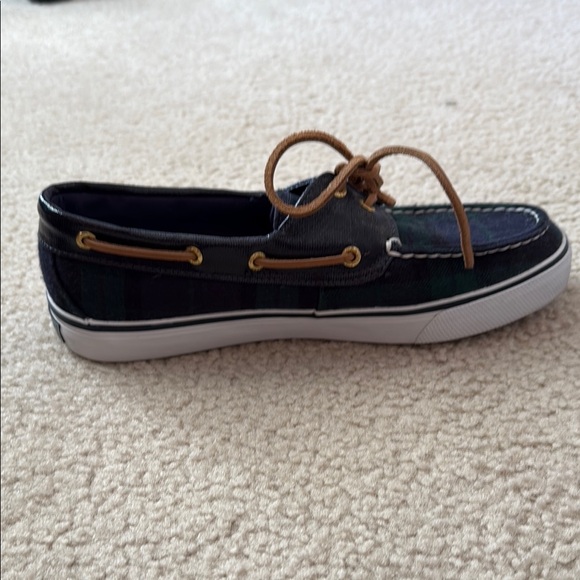 Sperry Green and Blue Boat Shoes with Plaid Design - Picture 7 of 8
